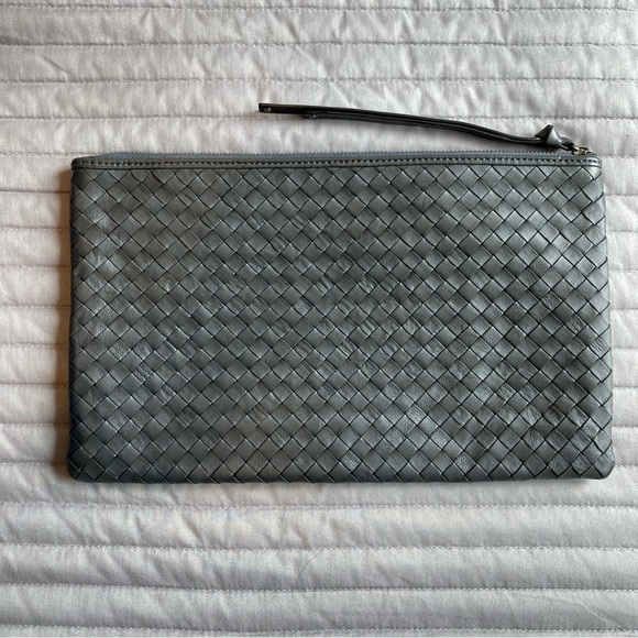 Christopher Kon Dark Green Woven Leather Oversized Wristlet Clutch Bag - Picture 1 of 6